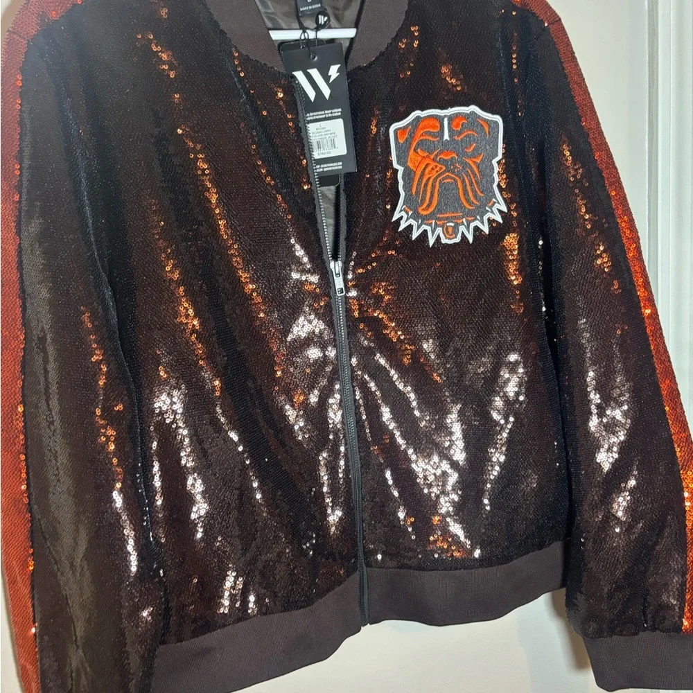 NWT Women's The Wild Collective Cleveland Browns Sequin Ombre Jacket - Large - Picture 1 of 11